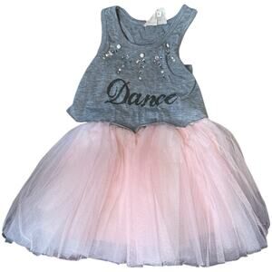 Hannah Banana Grey Embellished Dance Sleeveless Top Pink Tulle Dress Girls Sz 3T